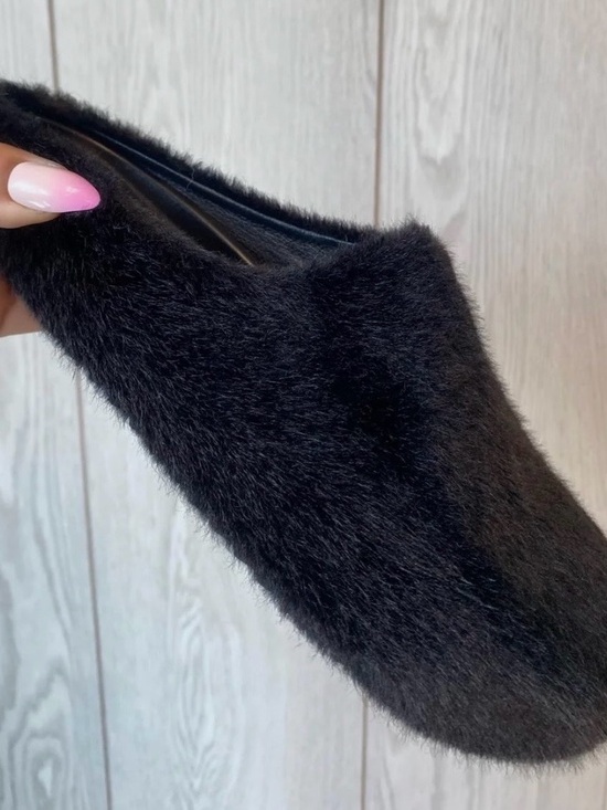 Pazzle Shoes - Faux Fur Black Slip-On Mules